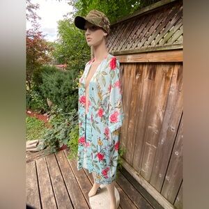 Birds & Roses Silky House Coat Kimino